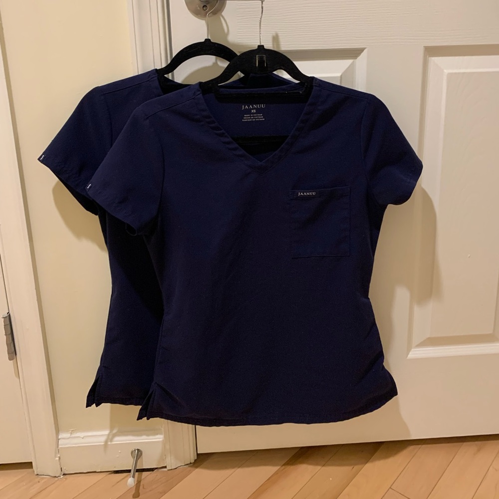 Set of 2 Jaanuu Navy 3-pocket Scrub Top XS